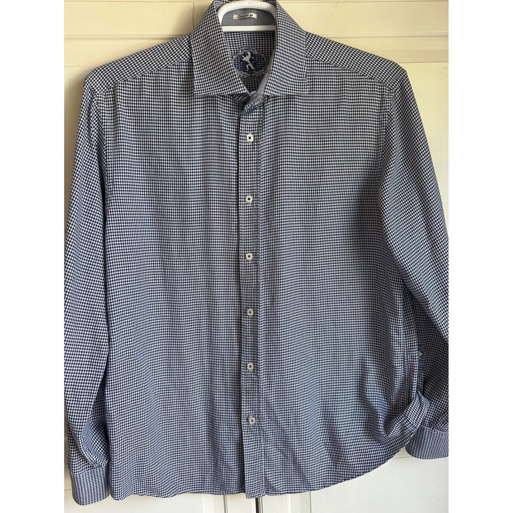 Bugatchi Houndstooth Shaped Fit Button Down Long Sleeve Shirt Extra Large XL